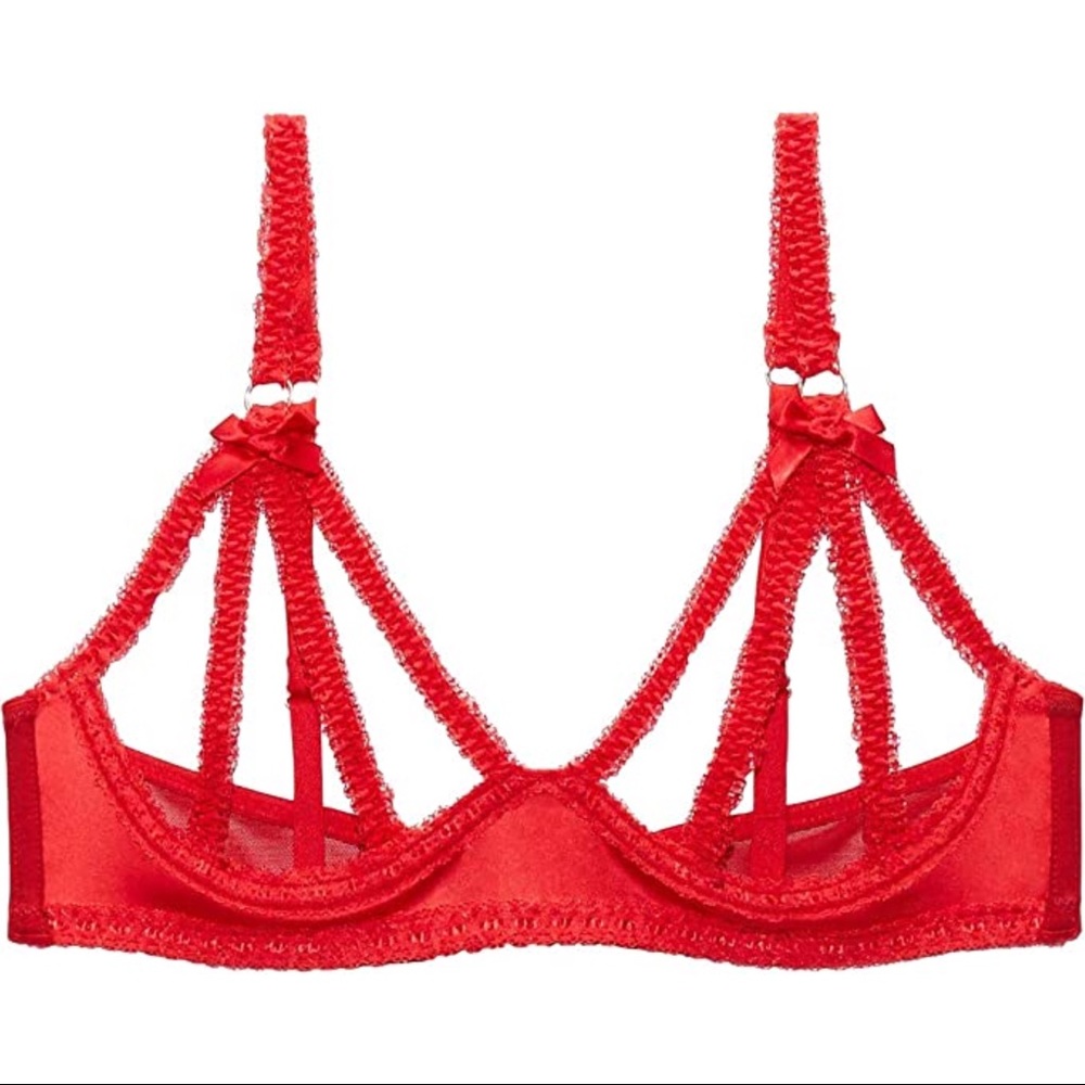NWT Savage X Fenty- Ultra Sexy Satin Cupless Bra (Goji Berry Red)